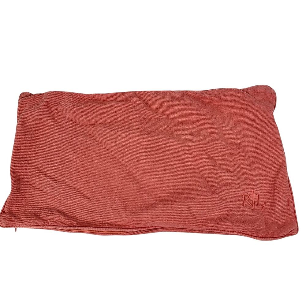 RALPH LAUREN ORANGE CANVAS PILLOW COVER EMBROIDERED LOGO INDOOR OUTDOOR 16 X 13